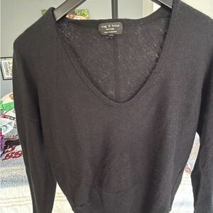 rag & bone Black V-Neck Wool Blend Sweater
